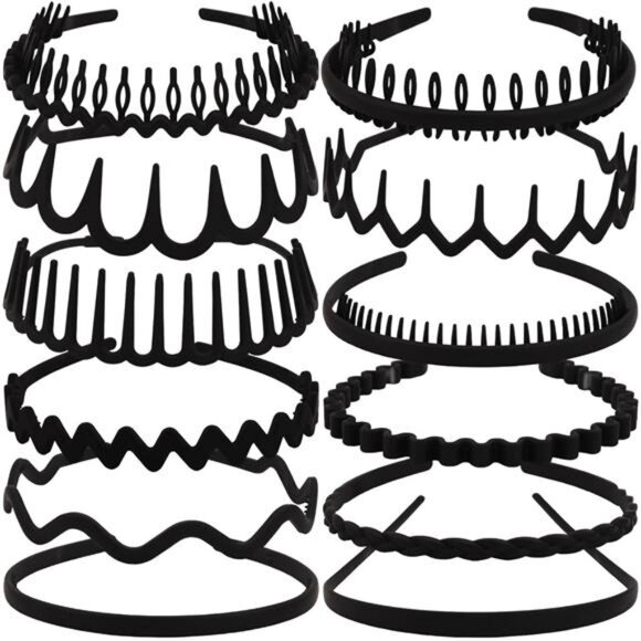Accessories - 12Pcs Black Headbands for Women with Teeth Plastic Head Bands